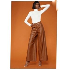 Fashion Nova Cardi B Emotional Gangster vegan leather Pants in cognac S